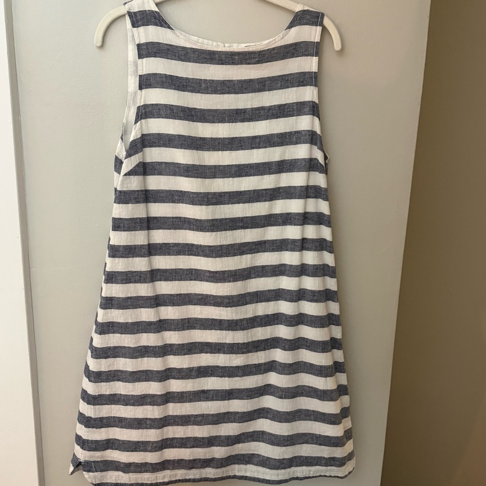 BeachLunchLounge Blue White Stripe Linen Shift Dress Sleeveless Size M - Picture 3 of 11